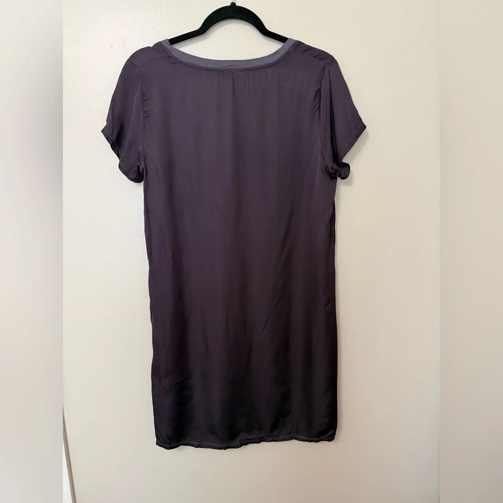 Nation LTD satin V-Neck Tee mini Dress in Plum with Contrast Trim